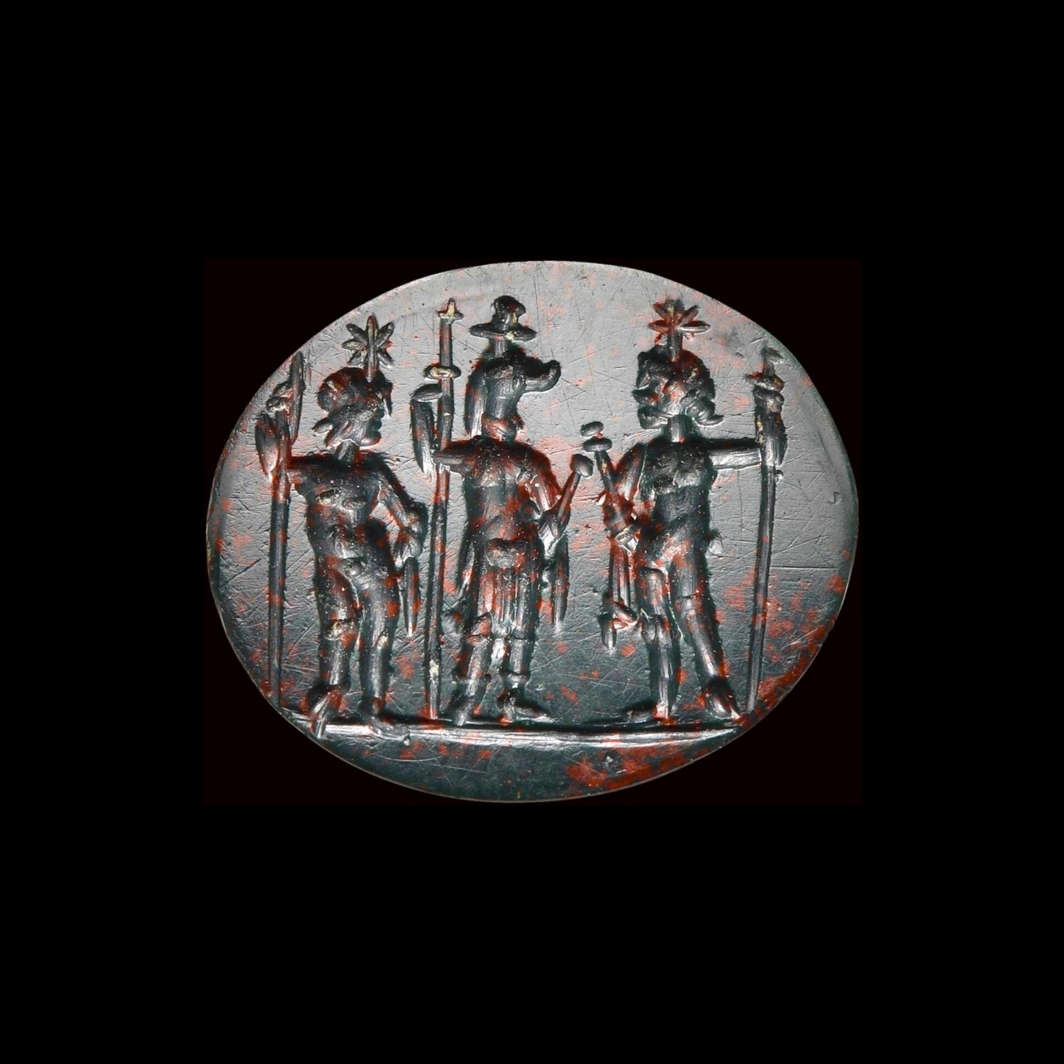 A Roman Heliotrope Gnostic Intaglio — Anubis with the Dioscuri